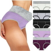 YWDJ Long Underwear Women 5PC Women Solid Color Patchwork Briefs Panties Underwear Bikini Underpants Multicolor L